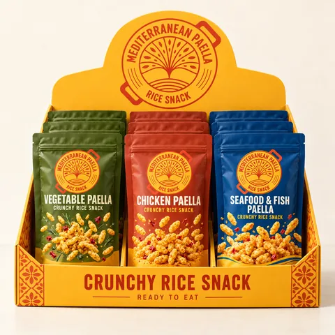 Mediterranean Paella Rice Snack: expositor con la gama completa
