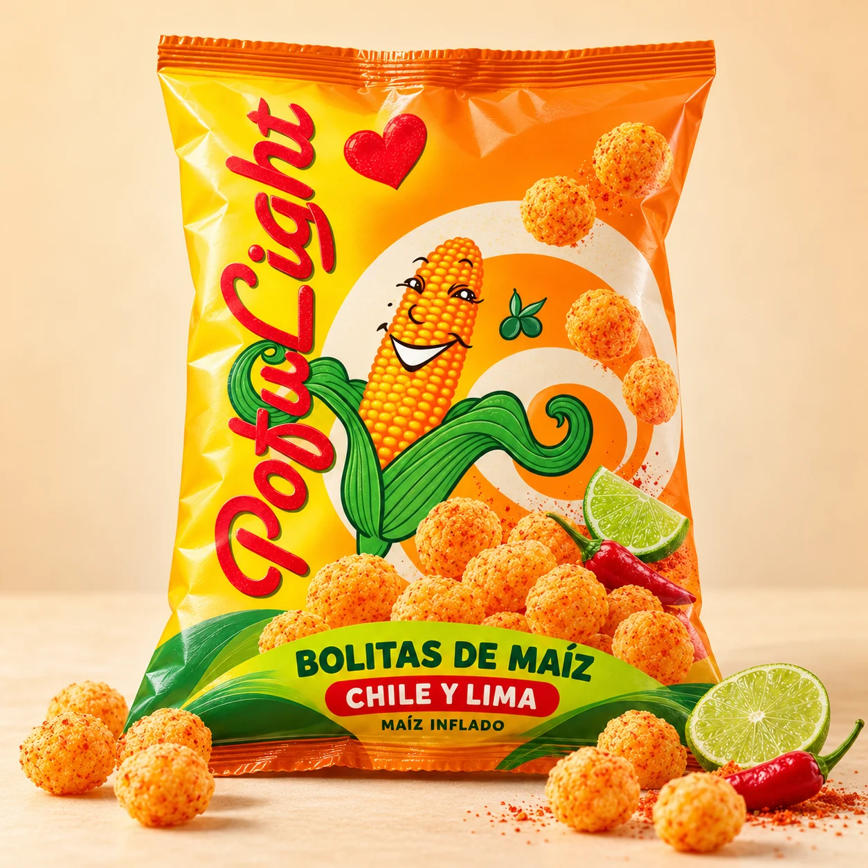 POFULIGHT: bolitas de maíz sabor chile y lima